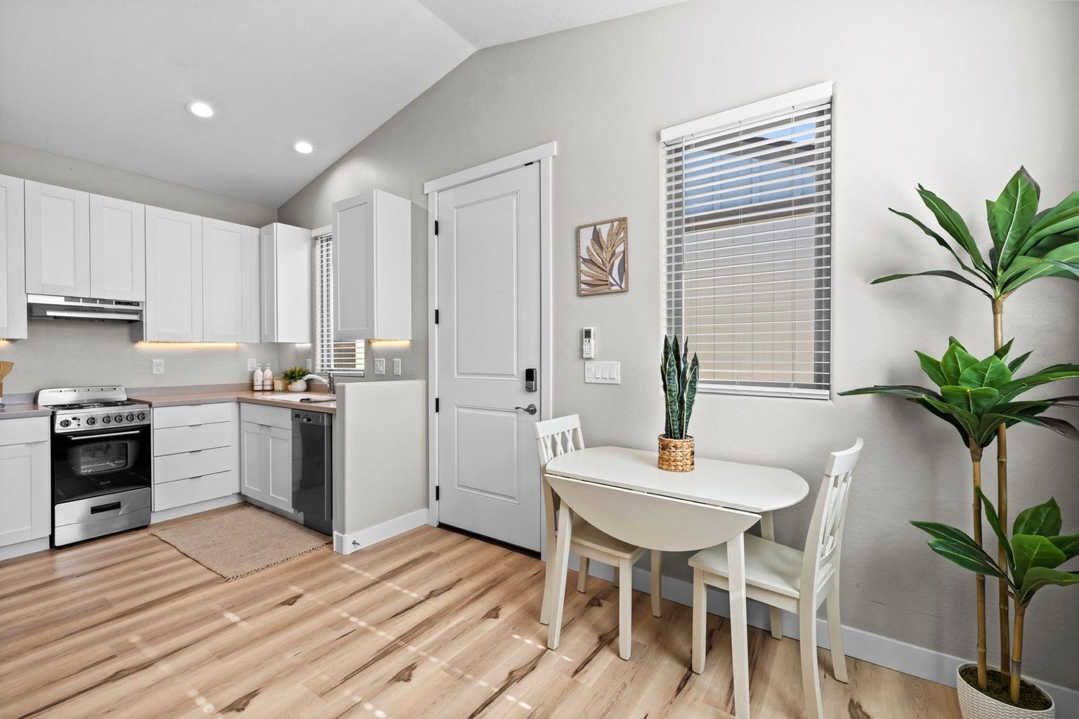 Kitchen and dining area inside a Baja Bungalows tiny home